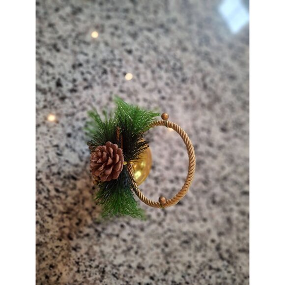 Gold Christmas Jingle Bell Ornament Pinecone Greenery Twisted Rope Handle - Picture 5 of 7